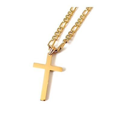 Imagem de Colar com pingente de cruz de elos fígaro em ouro 14K, fecho de ouro para homens, marido, meninos, adolescentes fino para berloques Miami Cuban Link diamante corte diamante joia moderna, Aço