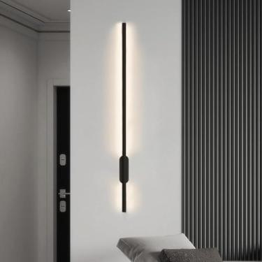 Imagem de Luminária de parede linear LED minimalista moderna, 3000K Bar Preto Faixa longa Lâmpada de parede interna, Iluminação de vaidade de banheiro nórdica contemporânea dourada para sala de estar,