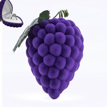 Imagem de CAIRIAC Caixa de anel em forma de uva, caixa de brinco de veludo, colar caixas de presente para joias, suporte de joias de frutas para mulheres, caixa de presente pequena para anel, brinco, colar