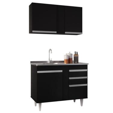 Imagem de Armário Aéreo Indiana E Balcão Gabinete 100cm Com Pia Inox Luziania Preto - Lumil