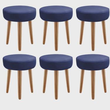 Imagem de Kit 06 Banqueta Alta Julia Industrial 55cm Pé Palito Castanho Corino Azul Marinho - Ahz Móveis