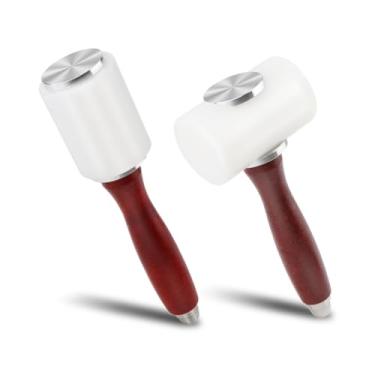 Imagem de Rongon Martelo de entalhe de couro profissional e martelo de couro - Cabeça de nylon resistente com cabo de madeira para artesanato em couro DIY, estampagem, ferramentas de costura de couro (martelo