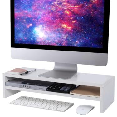 Imagem de Suporte para monitor elevador, suporte de tela de 2 camadas para laptop computador/TV/PC/impressora, organizador multifuncional de mesa (branco)