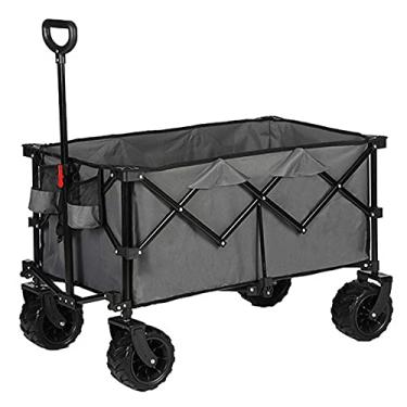 Imagem de Carrinho utilitário dobrável para uso ao ar livre, haste portátil para puxar mercadorias, carroça esportiva de aço de quatro rodas resistente adequada para pátios, praias e compras