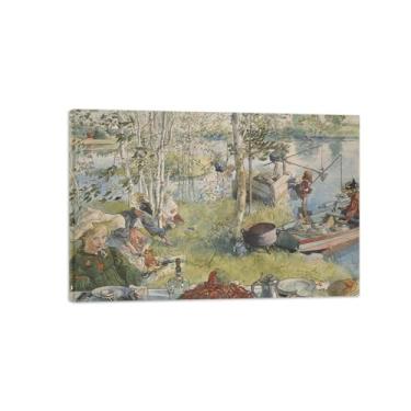 Imagem de Carlr Lasrson Tela famosa pintura de parede arte de parede decoração de parede imagem de pesca a giz de cera e reprodução de impressões pronto para pendurar 70 x 105 cm 27 x 41 polegadas tela