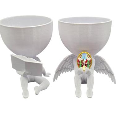 Imagem de Kit Decoração São Cosme e Damião Anjinho + Lendo Biblia - Point da Fe