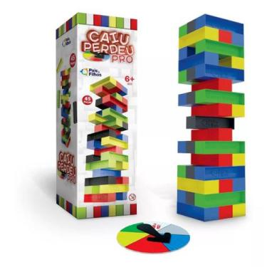 Imagem de Jogo De Mesa Caiu Perdeu Jenga Pro Plástico Colorido C/ Roleta Pais e 