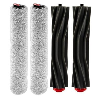 Imagem de (4 peças) Escovas de rolo de substituição Omni S1 Pro compatíveis com aspirador de pó robô Eufy Omni S1 Pro, kit de acessórios para escovas principais, 2 escovas de rolo de borracha, 2 esfregões de