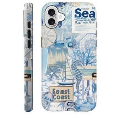 Imagem de Kiritfox Capa compatível com iPhone 16, capa de telefone híbrida com colagem de tartaruga concha do oceano, capa rígida de 2 camadas, macia à prova de choque para meninas, mulheres, meninos e homens