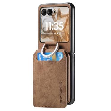 Imagem de LTLMYDAM Capa de couro para Motorola Razr 60 Ultra/60, capa com anel brilhante, compartimentos para cartões, suporte fosco, proteção contra quedas, latão, 60 Ultra