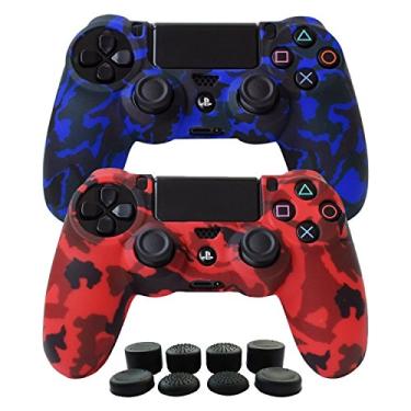 Imagem de Hikfly Silicone Gel Controller Cover Skin Protector Compatible with Sony PlayStation 4 PS4/PS4 Slim/PS4 Pro Controller (2X Camouflage Cover with 8 x FPS Pro Thumb Grip Caps)(Red,Blue)