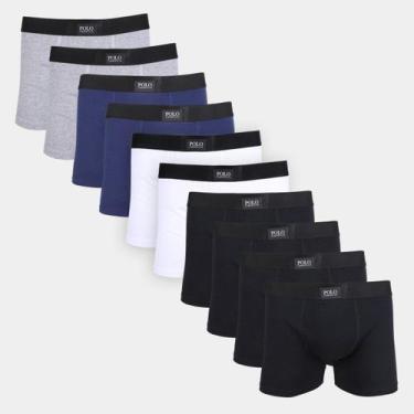 Imagem de Kit Cuecas Boxer Polo London Club 10 Peças, Preto, Branco, P
