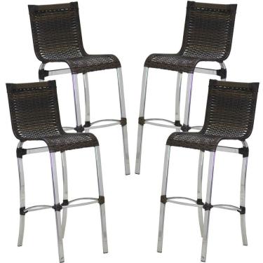 Imagem de Kit 4 Banquetas Em Alumínio E Fibra Sintética Jk Trama Pedra Ferro