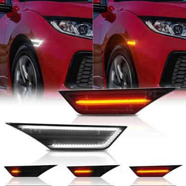 Imagem de GemPro Luzes de LED laterais marcador para Honda Civic Sport Si 2016-2021 Civic Coupe Sedan Hatchback frontal Si Si 2016-2021 Civic Coupe Sedan Hatchback luzes de intermitência âmbar e branco, preto fumado