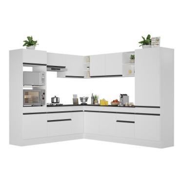 Imagem de Armário De Cozinha Completa De Canto Com Rodapé Veneza Multimóveis V2081 Branco/preto Branco/preto