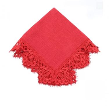Imagem de Guardanapo Vermelho Com Renda 45X45Cm