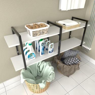 Imagem de Prateleira Industrial Lavanderia Branco Area De Serviço Nicho Moderno Suspenso Madeira