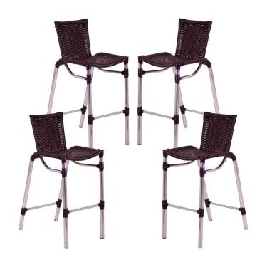 Imagem de 4 Banquetas Empilháveis Alumínio Alta Para Cozinha Edícula Balcão E Bar Tabaco