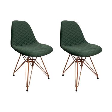 Imagem de Kit 2 Cadeiras Jantar Estofadas Verde Eiffel Eames Base Cobre - Cor: Verde