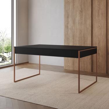 Imagem de Mesa Industrial De Jantar Preta 137X90Cm Retangular Filadélfia Base Ferro Cobre Cor: Preto