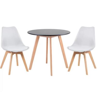 Imagem de Kit - Mesa Redonda Leda 80 Cm Preto + 2 Cadeiras Estofadas Leda Branco