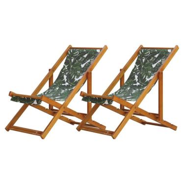 Imagem de Kit 2 Espreguiçadeira Preguiçosa Dobrável Mel Sb-folhas Verdes