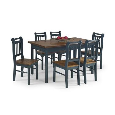 Imagem de Conjunto Sala De Jantar E Cozinha Com 6 Cadeiras Madeira Maciça Azul Petróleo