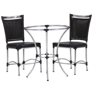 Imagem de 2 Cadeiras Jk E Mesa Alumínio Para Cozinha Varanda Edícula Pedra Ferro