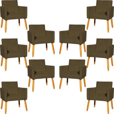 Imagem de Kit 10 Poltronas Decorativa Para Sala Nina Suede Cores Pé Palito 30cm Castanho - Marrom, Suede