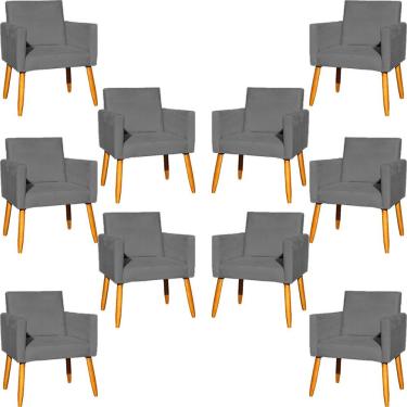 Imagem de Kit 10 Poltronas Decorativa Para Sala Nina Suede Cores Pé Palito 30cm Castanho - Cinza, Suede
