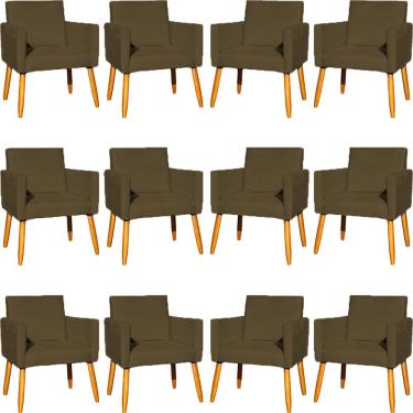 Imagem de Kit 12 Poltronas Decorativa Para Sala Nina Suede Cores Pé Palito 30cm Castanho - Suede