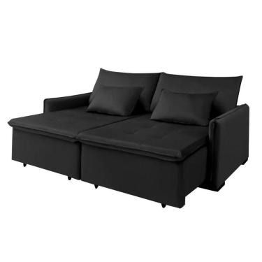Imagem de Sofá Cama Slim New Roma 2 Mts Veludo Molas Bonnel Com Pillow Cor:preto