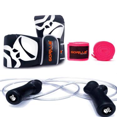 Imagem de Corda De Pular Profissional M + Bandagem Elástica Muay Thai 3 Metros Luva Bate Saco PRO Gorilla-Unissex