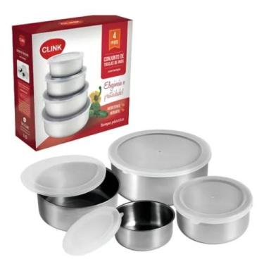 Imagem de Potes Conjunto Kit 4 Tigelas Aço Inox Bowl Com Tampas - CLINK