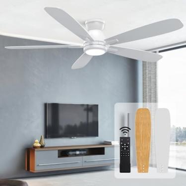 Imagem de JINIU Ventiladores De Teto Com Luzes, Ventilador Embutido 52" Controle Remoto, 5 Lâminas, Reversível, Intensidade Luz E Temperatura Cor Inovadores Contínuos, Para Sala Estar, Quarto