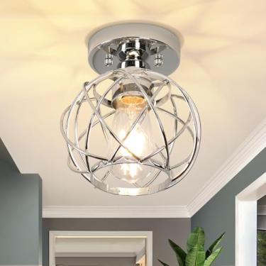 Imagem de Loiogohot Luminárias De Teto Para Corredor, Embutidas, Gaiola Metal, Industriais, Internas, E26, Semi-Embutidas Varanda, Entrada, Hall Banheiro (Cromado)