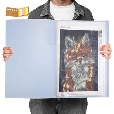 Imagem de Qunrwe Pasta De Pintura Diamante A3, Portfólio Para Obras Arte, Bolso Portfólios Arte Com 60 Páginas E Adesivos Índice, Protetor 11,8 X 16,5" (Azul)