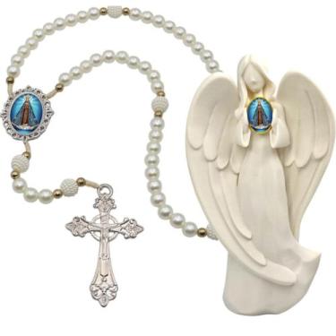 Imagem de Terço Oraçao Luxo com Imagem Anjo Nossa Senhorada Aparecida Decoração 