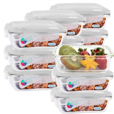 Imagem de Potes de Vidro Hermético 370ml com Tampa Kit com 12 Unidades Livre de BPA Refeições Marmitas e Armazenamento