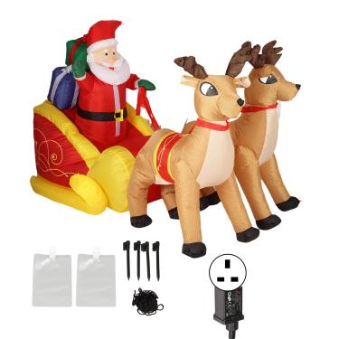 Imagem de Papai Inflável de Natal No trenó Com Decoração de 2 Renas, Decoração de trenó de Papai Inflável à Prova D'água de Poliéster para Festa de Jardim No Pátio (Plugue dos EUA)