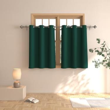 Imagem de Cortinas verdes de 91,44 cm, cortinas curtas para banheiro, cortinas pequenas de café de trama tripla, conjunto de tratamento de janela, 2 painéis, argolas superiores, 91,44 cm
