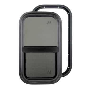 Imagem de Dulepax Janela vertical para trailer, 38 cm L x 55 cm A janela deslizante para trailer, substituição de janela de trailer de vidro temperado com tela de rede e anel de acabamento, aprovado pelo DOT