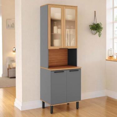 Imagem de Paneleiro Castanha 4 Portas com Vidro Cinza/Freijó - Telasul