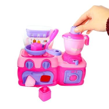 Imagem de Mini Cozinha Infantil com Fogão, Forno, Lava Louças e Liquidificador, Rosa e Roxo, 24 x 19,5 x 11 cm