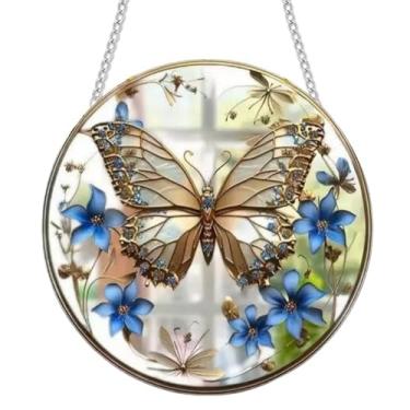 Imagem de Apanhadores de sol para janela interna, borboleta e flor, 20 x 20 cm, apanhadores de sol de acrílico, decoração de janela interna com gancho para sala de estar, quarto, verão, casa, varanda