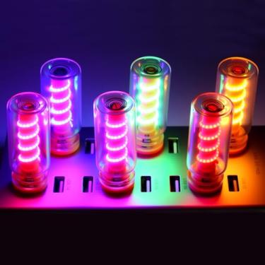 Imagem de 6 peças de luzes interiores de carro USB retrô com adaptador tipo C - iluminação ambiente de LED vintage regulável ao toque - Mini luz decorativa para automóveis e casa (vermelho, azul, amarelo, verde