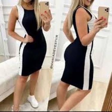 Imagem de Vestido feminino listra branca na lateral sem manga - Filo modas, Amar