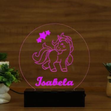 Imagem de Luminária Abajur Unicórnio com Estrelas LED Rosa - Bold