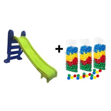 Imagem de Kit Escorregador Médio Verde c/ Azul  playground e 150 Bolinhas para p