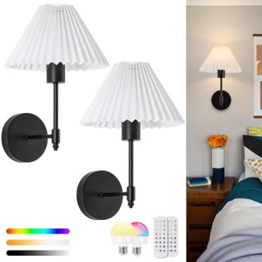 Imagem de EIDISUNY Conjunto de 2 arandelas de parede operadas por bateria, arandela de parede sem fio com controle regulável RGB, luzes de parede recarregáveis para quarto, sala de estar, cozinha, corredor